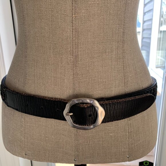 Lucky Brand Leather Beaded Sequin Waist Belt Women's S Black Silver Buckle Y2K - Picture 2 of 12